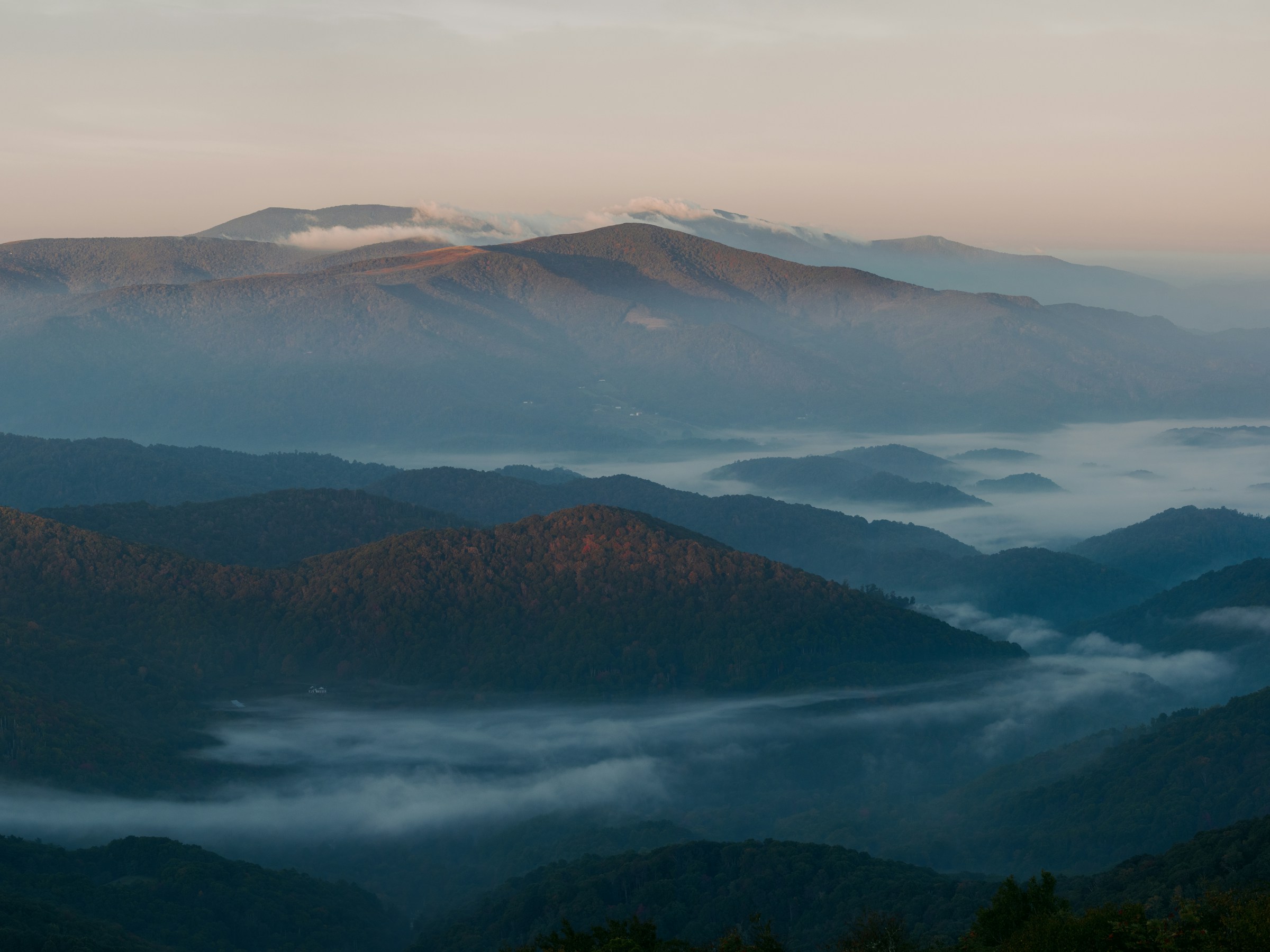 Layered mountain ridges in North Carolina